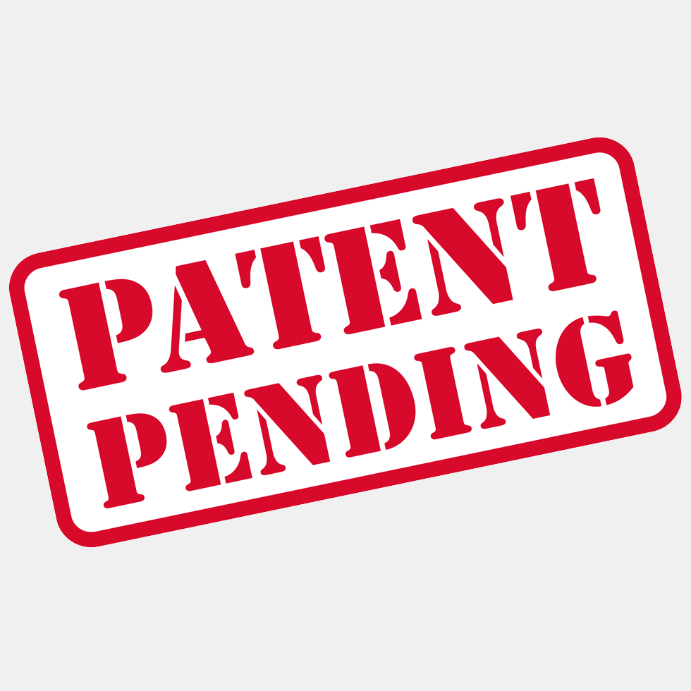 Patent pending stamp in red on light gray background