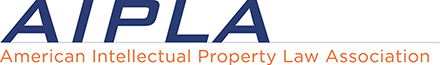 AIPLA Logo - Navy blue sans-serif type over gray line and orange tagline