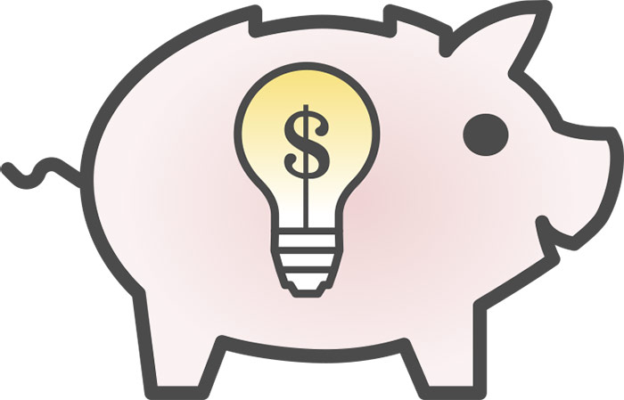Piggy bank icon with lightbulb inside