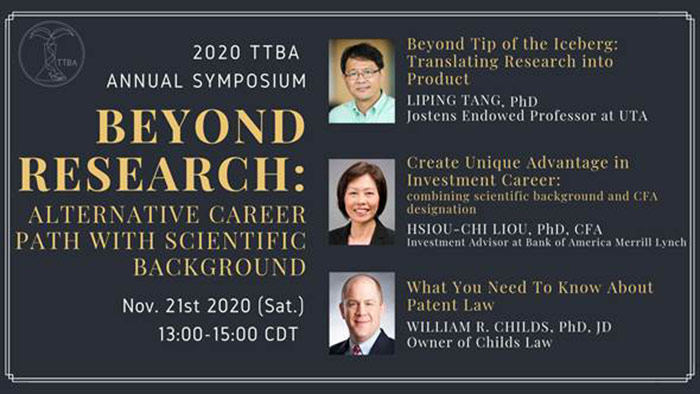 Texas Taiwanese Biotechnology Association Symposium graphic featuring speakers